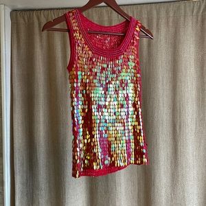 Iridescent red beaded tank top